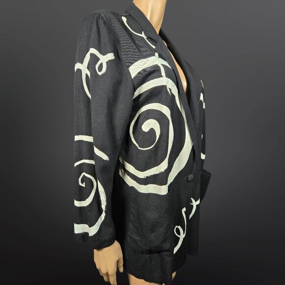 Vintage 80s 90s Oversized Blazer size M Black White Abstract Swirl Art to Wear - Picture 4 of 9